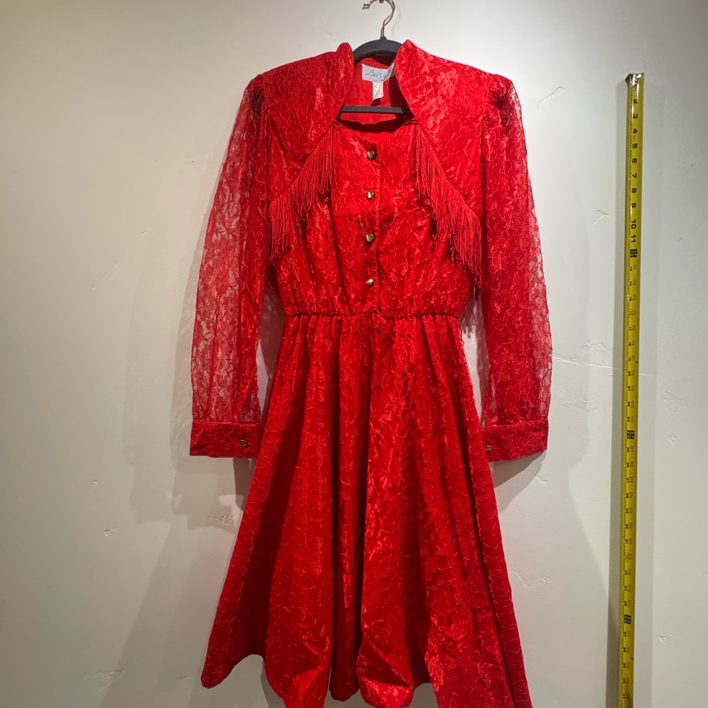 Elegant Red Lace Long Sleeve Dress